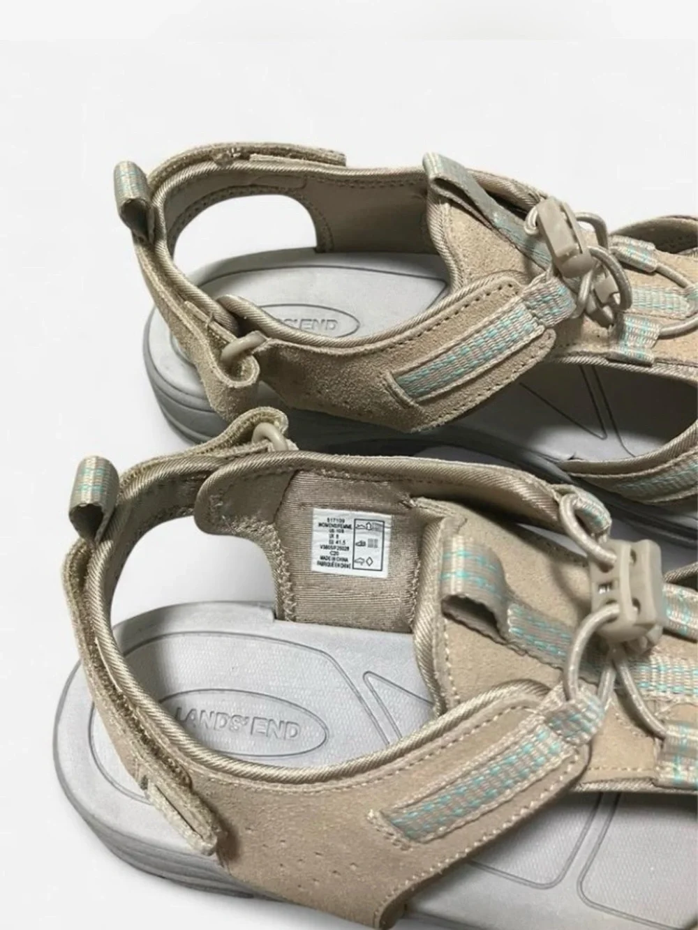 Lands' End Beige and Aqua Women's Outdoor Sport Sandals Size 10